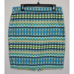 J. CREW Blue Green Yellow Straight Pencil Career Casual Skirt Size 12